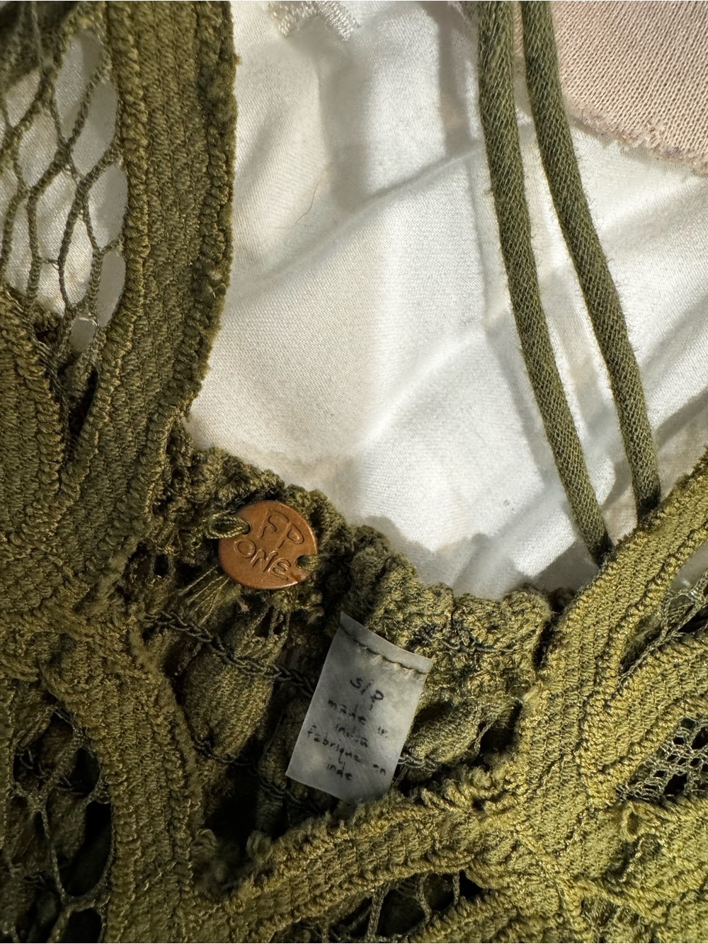 Free People Olive Green Lace-Trim Crisscross Cami - Picture 3 of 3